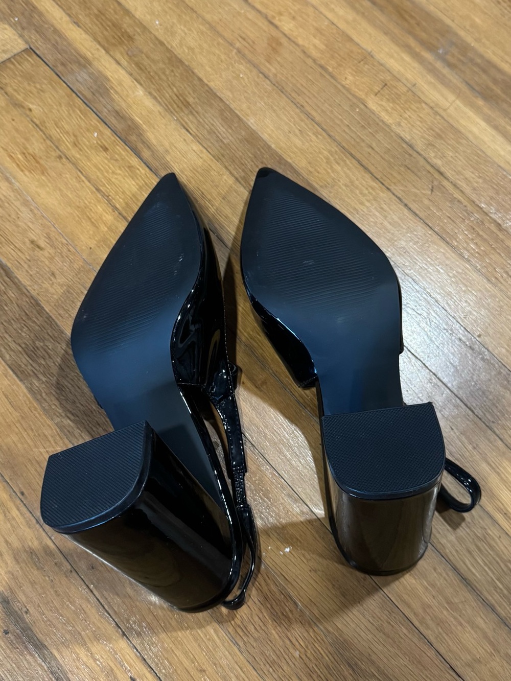Steve Madden Maegan Black Patent Pointed Slingback Block Heels - Picture 8 of 9